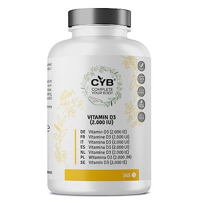 Vitamine D3 CYB 2000 UI - 50 µg de vitamine D3 pure à forte dose - 365 comprimés végétariens