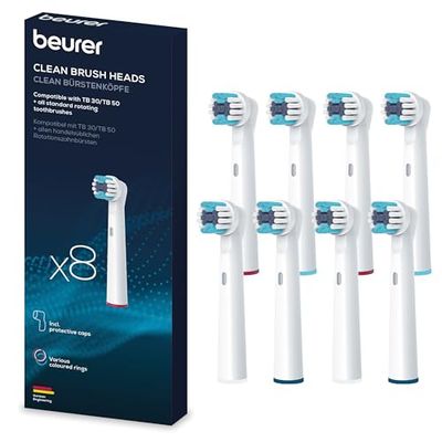 Beurer Set di Ricambio da 8 testine Clean compatibili con spazzolini da denti Beurer TB 30 / TB 50 e con tutti gli spazzolini rotanti disponibili in commercio