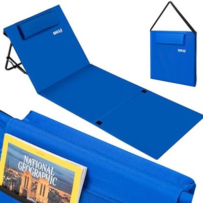 Bakaji Strandstoel, matras, opvouwbaar, waterdicht, verstelbaar, 5 standen, gewatteerd, met draagtas met rugleuning, camping, duurzaam, zandafstotend (blauw)