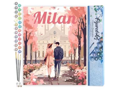 Figured'Art Dipingere con i Numeri - Paint by Numbers Poster di Viaggio a Milano in Primavera, Passatempo per Adulti, Kit Completo, Hobby Creativi - Quadri fai da te 40x50cm senza cornice