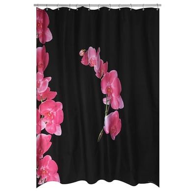 MSV, Rideau de Douche, en Polyester, Revêtement antibactérien, Anneaux Inclus, Lavable à 30°, Imperméable Tissu Lavable en Machine Rideau Salle de Bain, Fleurs Noir & Rose, 180 x 200 cm