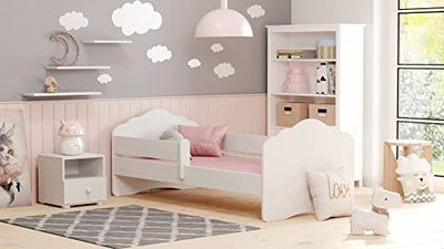 Dmora - Lit Simple pour Enfants, Lit pour Enfants, Lit avec Protection antichute et tête de lit Nuage, cm 144x78h58, Couleur Blanc