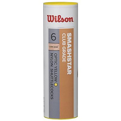 Wilson Badmintonboll, Smashstar Shuttlecocks, 6 burkar 77 gravyr, gul, plast/naturkork, WRT6050WH77