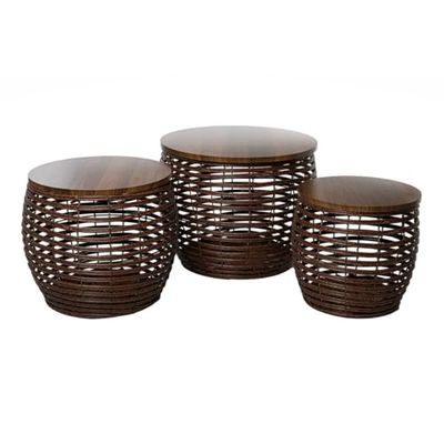 Romimex Set de mesas Marrón Madera Fibra 3 Piezas