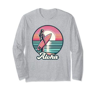 Aloha Hawaii Surfer Surf Ragazza Donne Hawaiian Beach Maglia a Manica