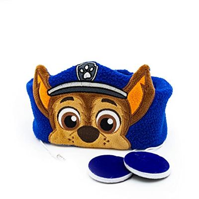 PAW PATROL Hoofdband hoofdtelefoon en slaapmasker voor kinderen met Chase de tekenheld - comfortabel door zachte fleece - geen druk op de oren - volumeregeling - ideaal voor reizen (blauw),Standaard