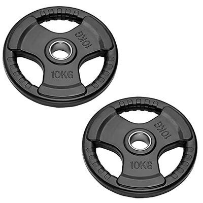Paar Olympische halterschijven voor lange halters en halters, boorgaten van 50 mm met rubber beklede gewichtsschijven van 2,5 kg tot 20 kg (2 schijven van 10 kg)