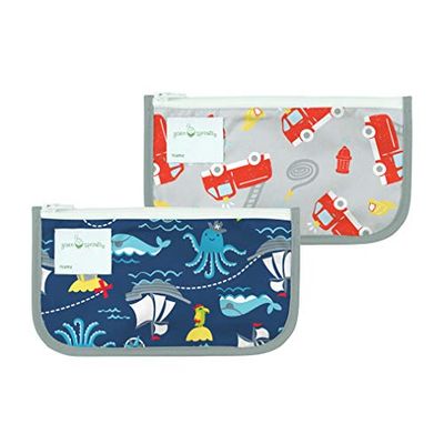 green sprouts - Herbruikbare snackzakjes (2 stuks) - Navy Piraten & Grijs Brandweerwagens