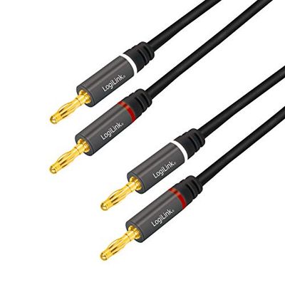 LogiLink 2x 2 bananenstekker met vergulde contacten 5m zwart