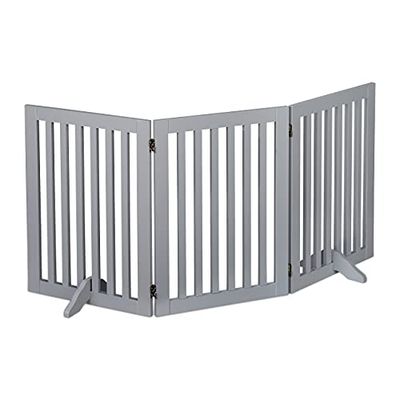 Relaxdays Barrera Seguridad Niños, Valla Protectora Plegable, 70 x 154 cm, Cerca Perros y Mascotas, con Patas, Gris, Tablero de Fibras