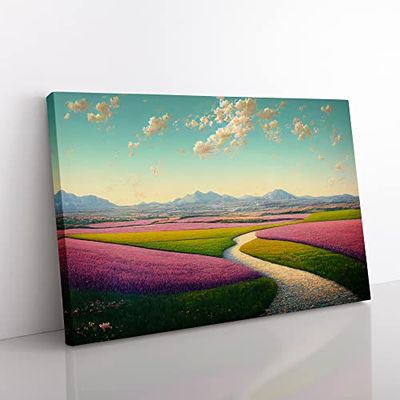 Pretty Spring Meadow Landscape Vol.3 Canvas Wall Art Print Ready to Hang, Framed Picture for Living Room Bedroom Home Office Décor, 76x50 cm (30x20 Inch)