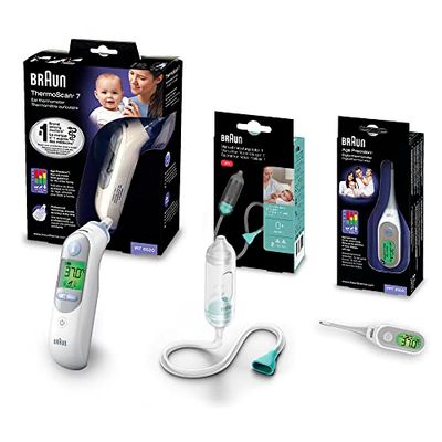 The Braun Healthcare Baby Kit - health essentials for use at home and on the go (ear thermometer IRT6520, nasal aspirator BNT050, stick thermometer PRT2000)