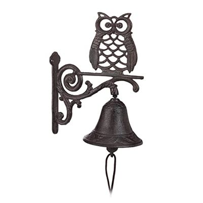 Relaxdays Cloche Fonte Chouette Sonnette Murale Antique Rustique Hibou Cordon Déco imperméable Porte Jardin Brun foncé, Marron