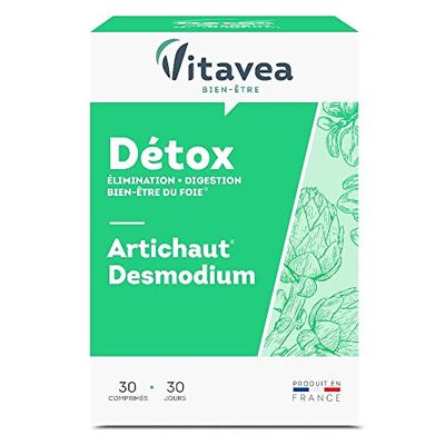 VITAVEA BIEN-ETRE - Artichaut Desmodium Complément alimentaire Détox - duo d'actifs d'origine naturelle - Elimination Digestion Bien être du foie - 30 comprimés - Fabriqué en France