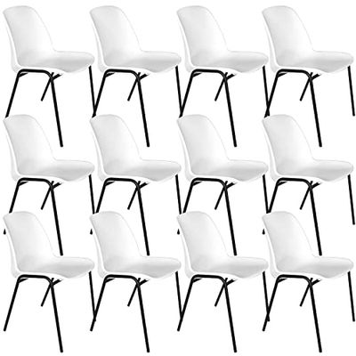 OFITURIA Silla de Oficina Sin Ruedas, Silla Confidente de Plástico con Estructura Metálica, Silla para Sala de Espera, Recepción, Reuniones, Conferencias, etc (12 Sillas, Blanco)