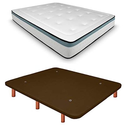 Duérmete Online Base imbottita 3D rinforzata anti-rumore + materasso viscoelastico Bio Max | gambe in legno color ciliegio, cioccolato, 105 x 190 cm