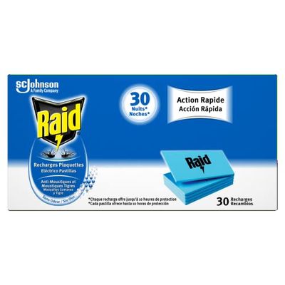 Raid Recharges Plaquettes pour Diffuseur Électrique sans Odeur, 4 x 30 plaquettes