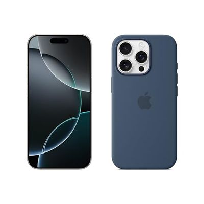 Apple iPhone 16 Pro (512 GB) - Wit titanium + Siliconenhoesje met MagSafe - Denim