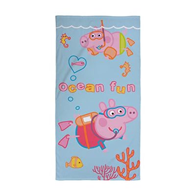 Character World Asciugamano ufficiale Peppa Pig per bambini, super morbido, design Peppa & George Diving, perfetto per casa, bagno, spiaggia e piscina, taglia unica, 140 x 70 cm