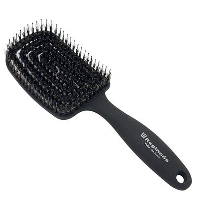 Regincós - Escova de ioga Flex - Flexível - Cerda natural - antipuxões - desembaraçado - cabelo seco e molhado - preto