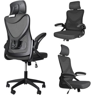 VOUNOT® Ergonomische bureaustoel, hoge rugleuning computerstoel, executive draaistoel met verstelbare lendensteun en hoofdsteun voor thuiskantoor, zwart