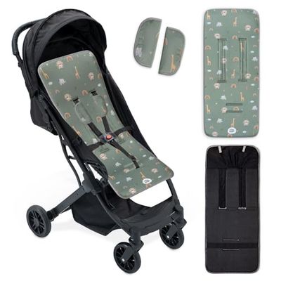 Interbaby Matelas universel pour poussette d'été | Safari vert | Respirant et confortable | Housse poussette bébé 100% coton, 84 x 34 cm, protections pour harnais