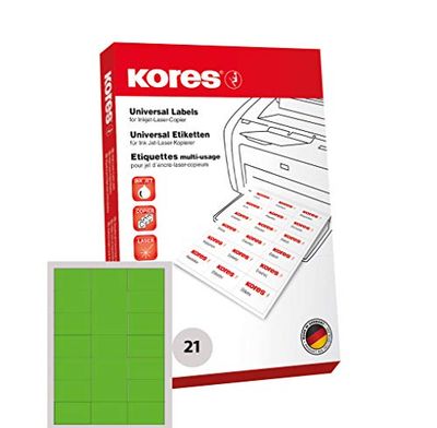 Etiquetas Kores universales para inyección de tinta y las impresoras láser y fotocopiadoras 70 x 42,3 MM 100 Hojas-Cover-Green