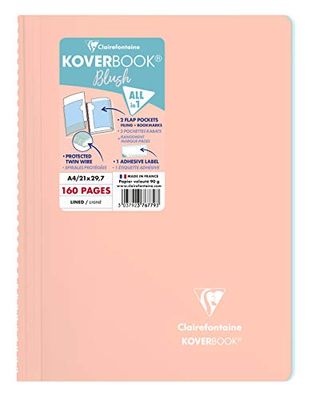 Clairefontaine - Ref 376779C - Koverbook Blush Wirebound Notebook (80 Sheets) - A4 Size, Lined Ruling, 90gsm Brushed Vellum Paper, Pastel Polypro Cover - Coral