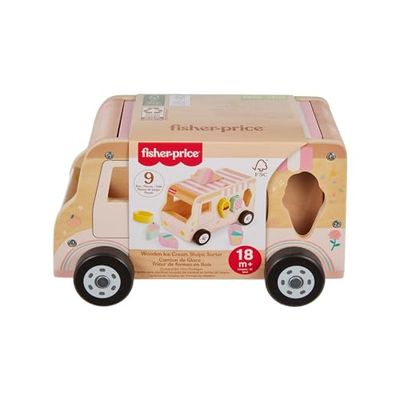 Fisher-Price Coffret Camion de Glace avec trieur de formes en bois, jeu d’éveil avec 8 pièces en bois à partir de 18 mois, HXT86