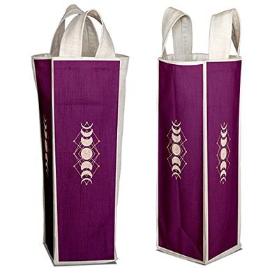 Bonamaison Bolsa de Vino de Lona de algodón con impresión Digital, Bolsa de Botella, Tapas de Botella de Vino, Bolsa de Soporte para Vino, tamaño: 16,5 x 31,5 x 7,5 cm