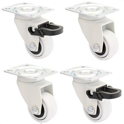 WAGNER Design - 3C - Rolki meblowe 4-częściowe - białe, miękka powierzchnia bieżna, średnica Ø 25 mm, wysokość konstrukcyjna 40 mm, po 2 rolki z i bez blokady, płyta przykręcana 30 x 40 mm, nośność 12