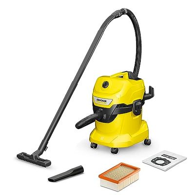 Bundle of Kärcher WD 4 16282030, Wet and Dry Vacuum Cleaner, Yellow, 1000 W, 20 litres + Kärcher Original Flat Pleated Filter KFI 4410: 1 piece, flat pleated filter in patented filter box