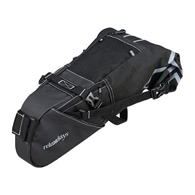 Relaxdays Borsa Portapacchi Posteriore per Bici, Impermeabile, HLP 15 x 35 x 65 cm, Borsone Bikepacking Universale, Nero, Poliestere