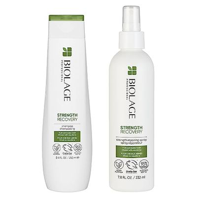 Biolage Professional Strength Recovery Shampoo 250ml and Heat Protection Spray 232ml, Infused with Vegan Squalane, For Damaged Hair, Duo