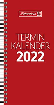 BRUNNEN 1078001202 Calendrier de table modèle 780, 2 pages = 1 semaine, 100 x 207 mm, enveloppe en carton rouge, calendrier 2022, reliure à spirales