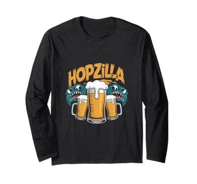 Divertido monstruo bebedor de cerveza Hopzilla Manga Larga