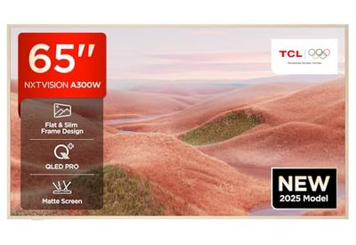TCL A300W QLED 4K Ultra HD da 65 pollici NXTVISION, 4K HDR PRO, display opaco, Smart TV supportata da Google TV (Dolby Vision IQ e Atmos, Motion Clarity Pro a 144 Hz)