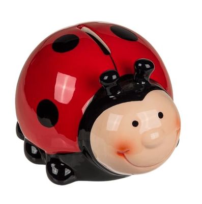 Dekohelden24 Keramische spaarpot als lieveheersbeestje - spaarkever - spaarpot - saving-box, grootte L-H: ca. 11,5 x 9 x 7 cm, OOB-784022, rood-zwart