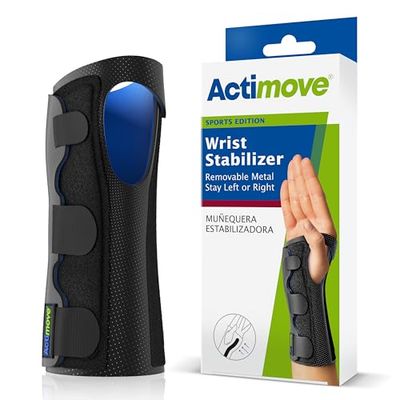 Actimove Sports Edition Wrist Stabilizer with Removable Metal Stay for Men and Women – Sleeve for Pain Management of Strains, Sprains & Tendonitis – Left/Right Wear - Black, Medium