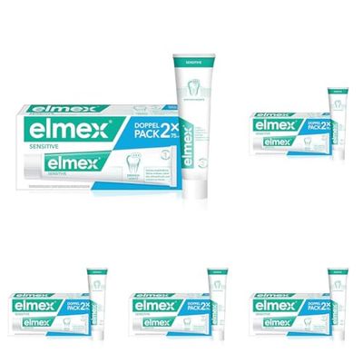 elmex Gel Dentifricio Sensitive 2 x 75 ml – pulizia delicata dei denti sensibili al dolore – clinicamente confermato per denti forti e contro la carie (Confezione da 5)