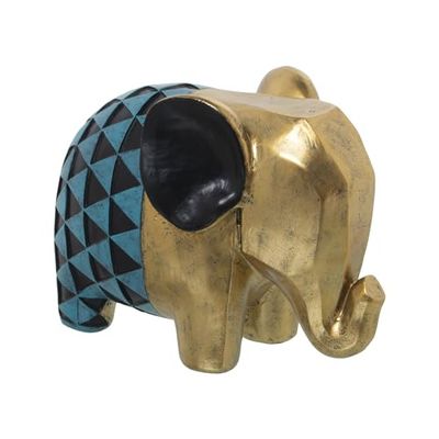FIGURA RESINA ELEFANTE DORADO/AZUL_22X12X16CM