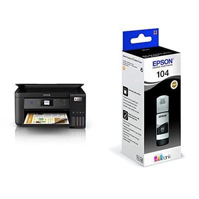 Epson EcoTank ET-2851 stampante Multifunzione A4 (stampa, copia, scansione) display LDC, USB, Wi-Fi, Wi-Fi Direct & Serie 104 Bottiglia di Inchiostro EcoTank Black Ricarica Agevole Serbatoi Stampante