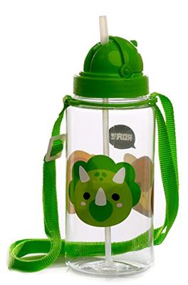 Puckator Adoramals Dinosaur - Kids Drinks Bottle With Straw - Reusable Water Bottle For Girls And Boys With An Attached Long Strap - Bpa Free - For School Nursery - Cute Dinosaur Design -Pp 450ml