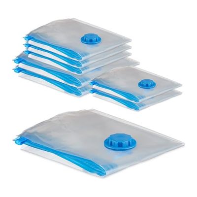 Relaxdays Vacuum Seal, Set of 8, 3 Different Sizes, Travel Clothes Protection Storage, Plastic, Bag, Transparent, 100 x 80 x 0.07 cm