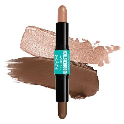 NYX Professional Makeup Highlight and Contour Stick, Double End, Definition and Shine, Modular and Vegan, Wonder Stick, Medium