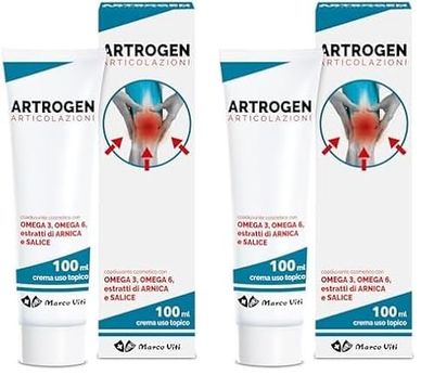 Artrogen - Crema, Sollievo Dolori Articolari, Tubo da 100 ml, Dermatologicamente Testata con Arnica, Salice, Stimola la Circolazione, Omega 3 e 6 (Confezione da 2)