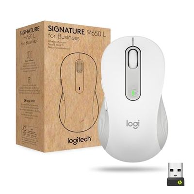 Logitech Signature M650 for Business, Mouse wireless per mani di piccole e medie dimensioni, Logi Bolt, Bluetooth, SmartWheel, Bianco