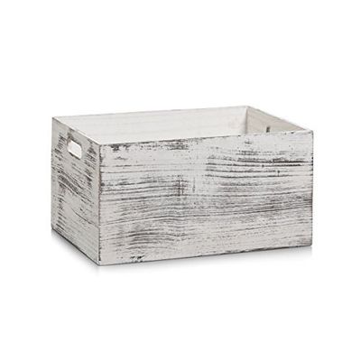 Zeller - Caixa de arrumação (madeira, 35 x 25 x 18 cm), design rústico, cor branca