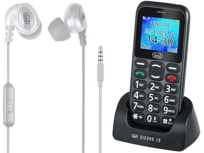 Trevi SICURO 10 Telefono per Anziani Tasti Grandi + Auricolari Con Filo HMP 696 M Bianco, Display LCD 1.77”, Cellulare per Anziani con Funzione SOS, Ripetizione Vocale, Base di Ricarica, Sveglia