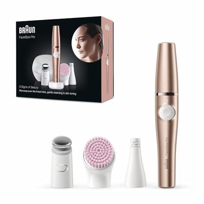 Braun FaceSpa Pro SE921 Épilateur Visage Beauté Tout-En-Un, Brosse Nettoyante Peaux Sensibles Et Tête Raffermissante, Bronze